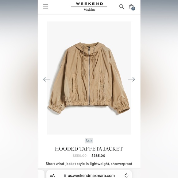 Weekend Max Mara Tan Hooded Taffeta Bomber Jacket. New. Never worn - Picture 2 of 16